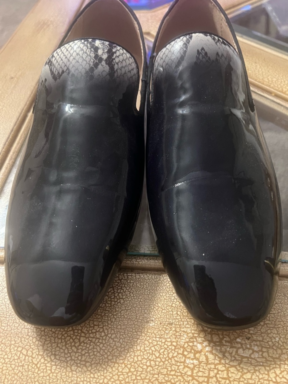 Men's Black Patent Leather Snake Skin Pattern Slip-On Dress Loafers 13US/46EU